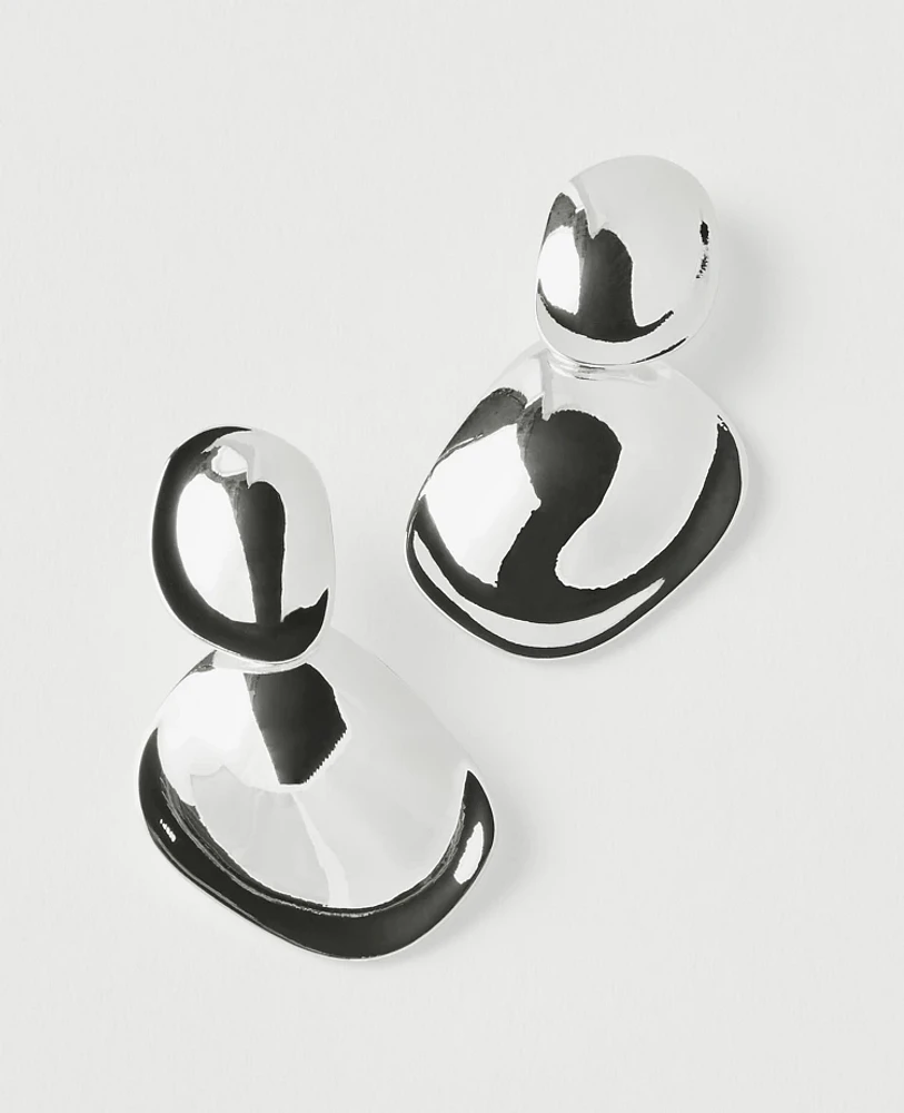 Ann Taylor Textured Metal Double Drop Earrings Silvertone Women's