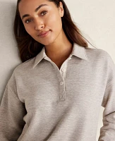 Ann Taylor Haven Well Within Fleece Polo Collar Pullover Stone Taupe Women's