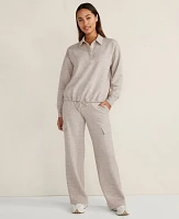 Ann Taylor Haven Well Within Fleece Polo Collar Pullover Stone Taupe Women's