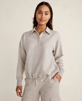 Ann Taylor Haven Well Within Fleece Polo Collar Pullover Stone Taupe Women's