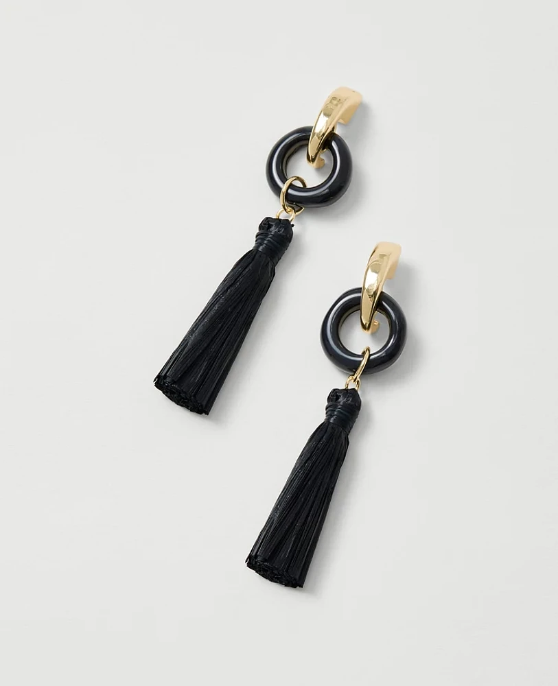 Ann Taylor Raffia Tassel Drop Earrings Black Women's