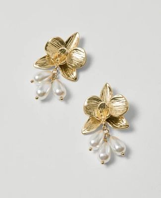 Ann Taylor Pearlized Floral Drop Earrings Goldtone Women's