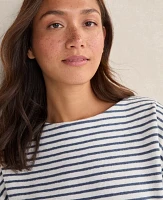 Ann Taylor Haven Well Within Cotton Blend Textured Stripe Bateau Neck Top Ivory Women's
