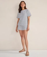 Ann Taylor Haven Well Within Cotton Blend Textured Stripe Bateau Neck Top Ivory Women's
