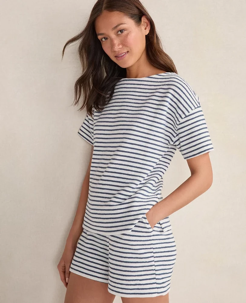 Ann Taylor Haven Well Within Cotton Blend Textured Stripe Bateau Neck Top Ivory Women's