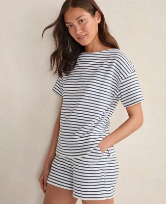Ann Taylor Haven Well Within Cotton Blend Textured Stripe Bateau Neck Top Ivory Women's
