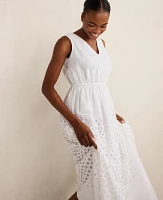 Ann Taylor Haven Well Within Organic Cotton Honeycomb Eyelet Midi Dress Size Medium White Women's