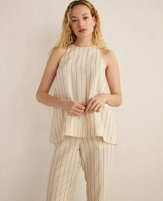 Ann Taylor Haven Well Within Linen Blend Dobby Stripe Top Ivory Women's