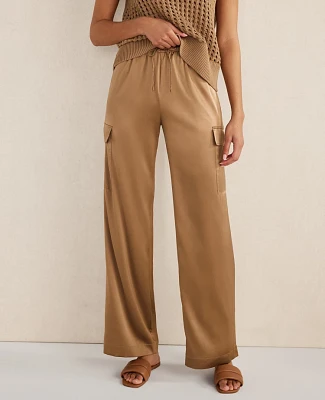 Ann Taylor Haven Well Within Washable Silk Cargo Pants Size Medium Light Stone Women's