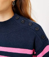 Petite Striped Shoulder Button Sweater