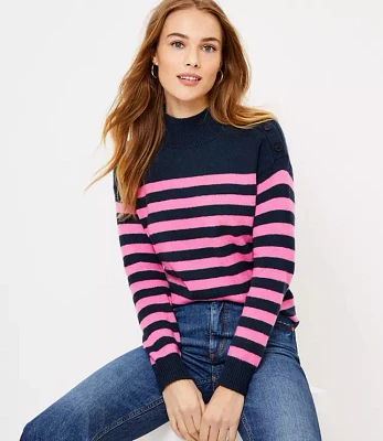 Petite Striped Shoulder Button Sweater