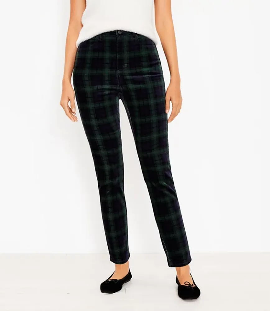 Curvy Plaid Velvet Skinny Pants