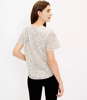 Petite Sequin Flutter Sleeve Top