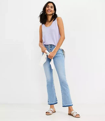 Let Down Hem Button Front High Rise Kick Crop Jeans in Vivid Light Indigo Wash