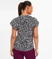 Garden Flutter Tie Neck Mixed Media Top