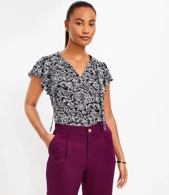 Garden Flutter Tie Neck Mixed Media Top