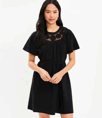 Crochet Neck Flutter Sleeve Swing Dress