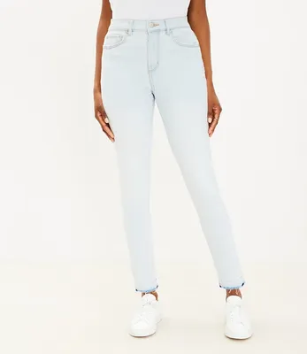 Petite Curvy Unpicked Hem High Rise Skinny Jeans Soft Washed Blue