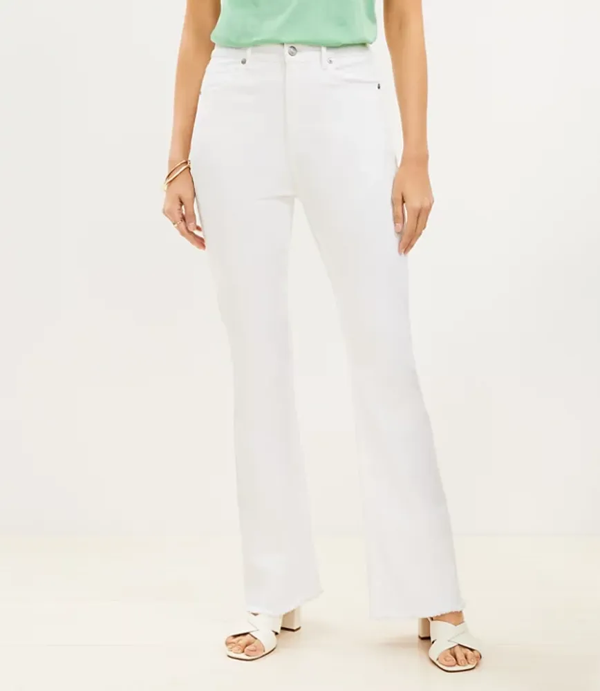 Petite Frayed High Rise Slim Flare Jeans White