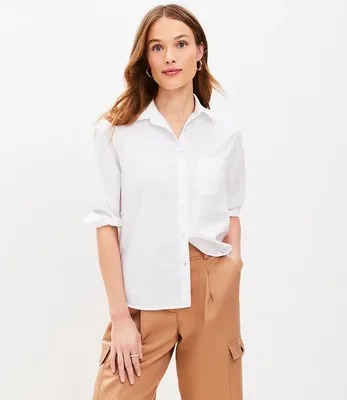 Petite Cotton Blend Everyday Relaxed Pocket Shirt