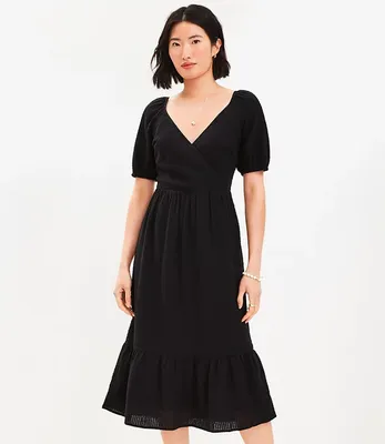 Petite Flounce Puff Sleeve Midi Dress