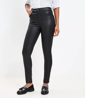 Petite Coated High Rise Skinny Jeans in Black