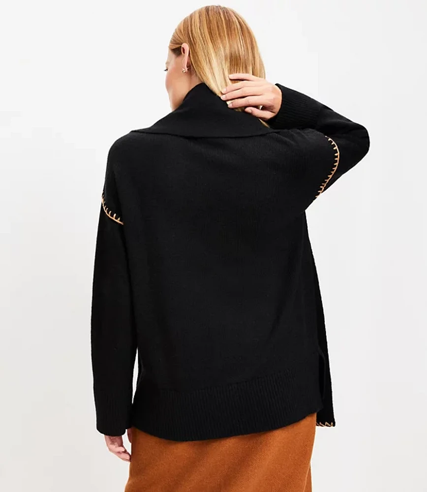 Stitched Trim Removable Scarf Sweater