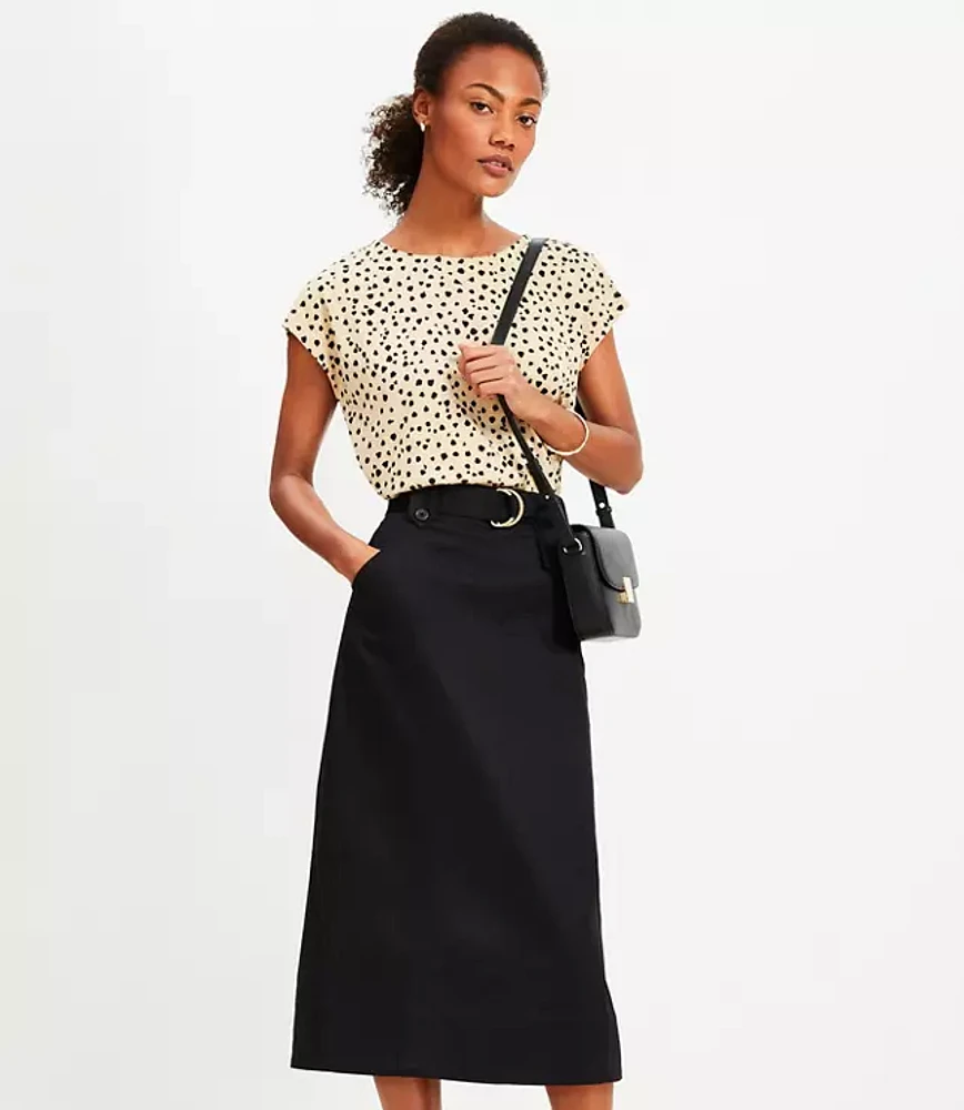 Twill Belted Midi Pocket Skirt