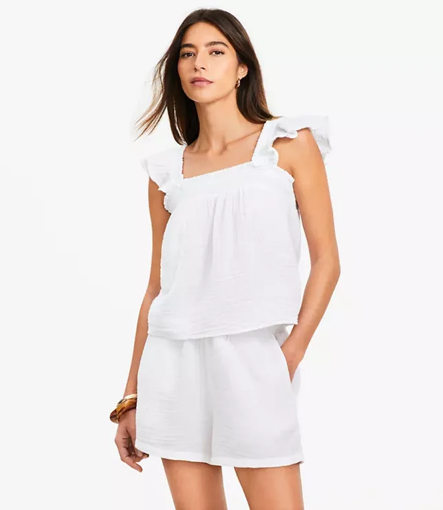 LOFT Beach Triple Cloth Ruffle Strap Top