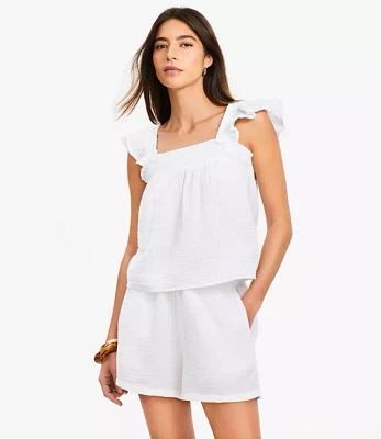 LOFT Beach Triple Cloth Ruffle Strap Top