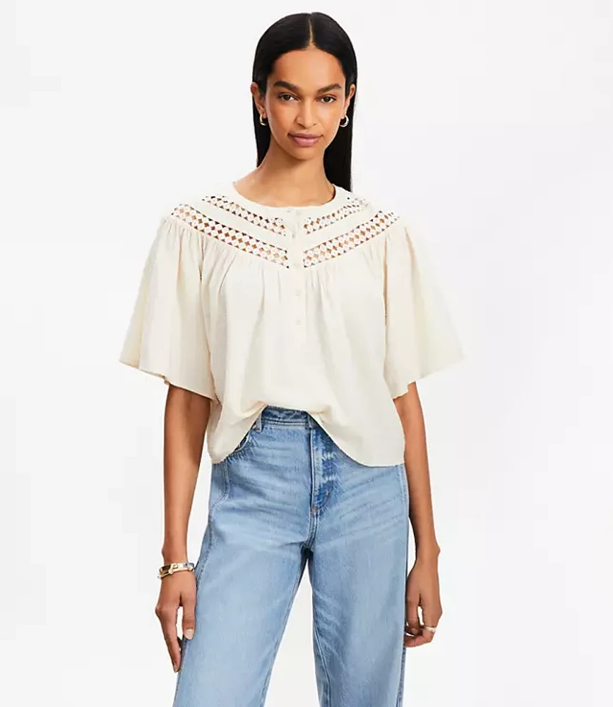 Clip Lace Yoke Swing Blouse