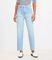 Curvy Tab Waist High Rise Straight Jeans Bright Mid Indigo Wash