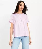 Pintucked Henley Mixed Media Top