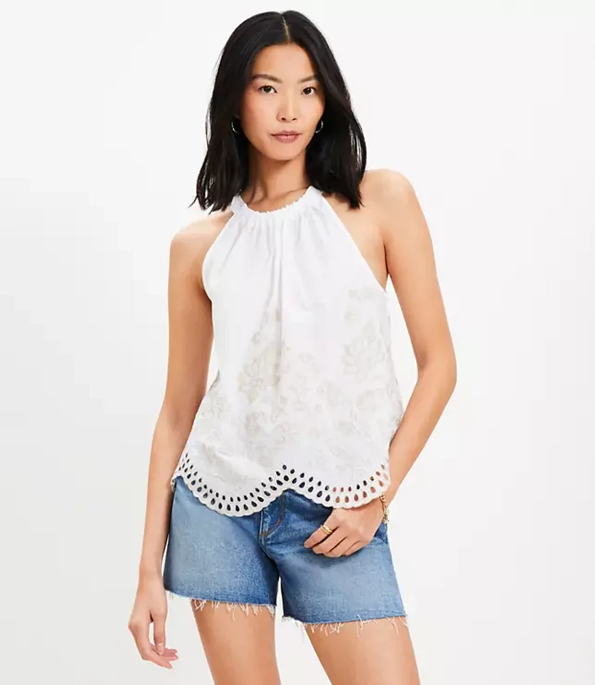 Floral Eyelet Halter Top