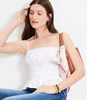 Eyelet Ruffle Smocked Button Cami