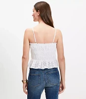 Eyelet Ruffle Smocked Button Cami