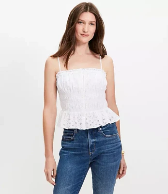 Eyelet Ruffle Smocked Button Cami