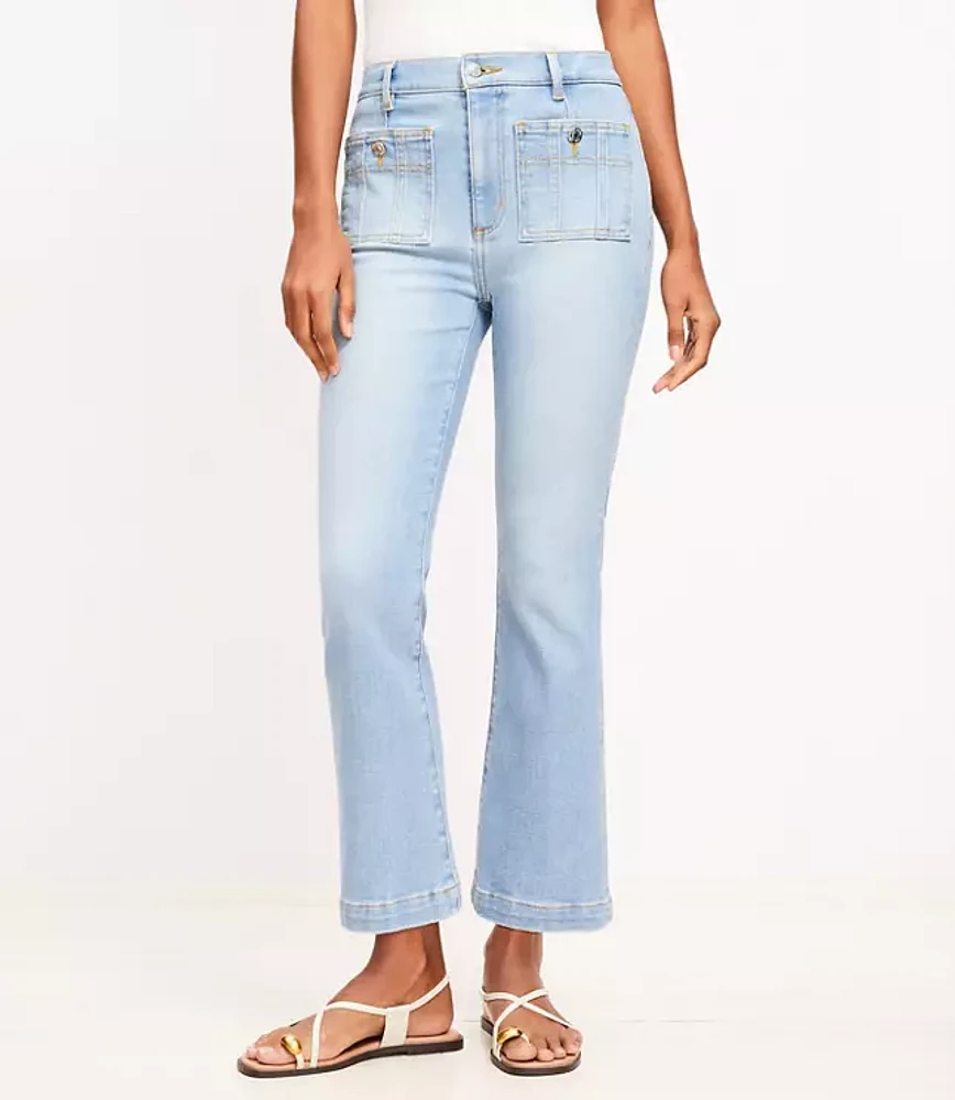 Petite Curvy Patch Pocket Kick Crop Jeans Bright Vintage Wash