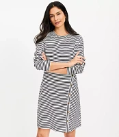 Striped Side Button Long Sleeve Mini Dress