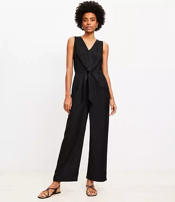 Petite Tie Front Linen Blend Jumpsuit