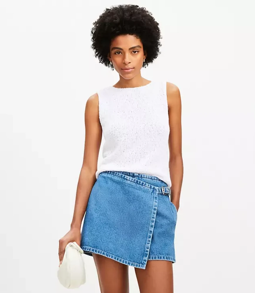 Denim Mini Skort in Light Wash Indigo