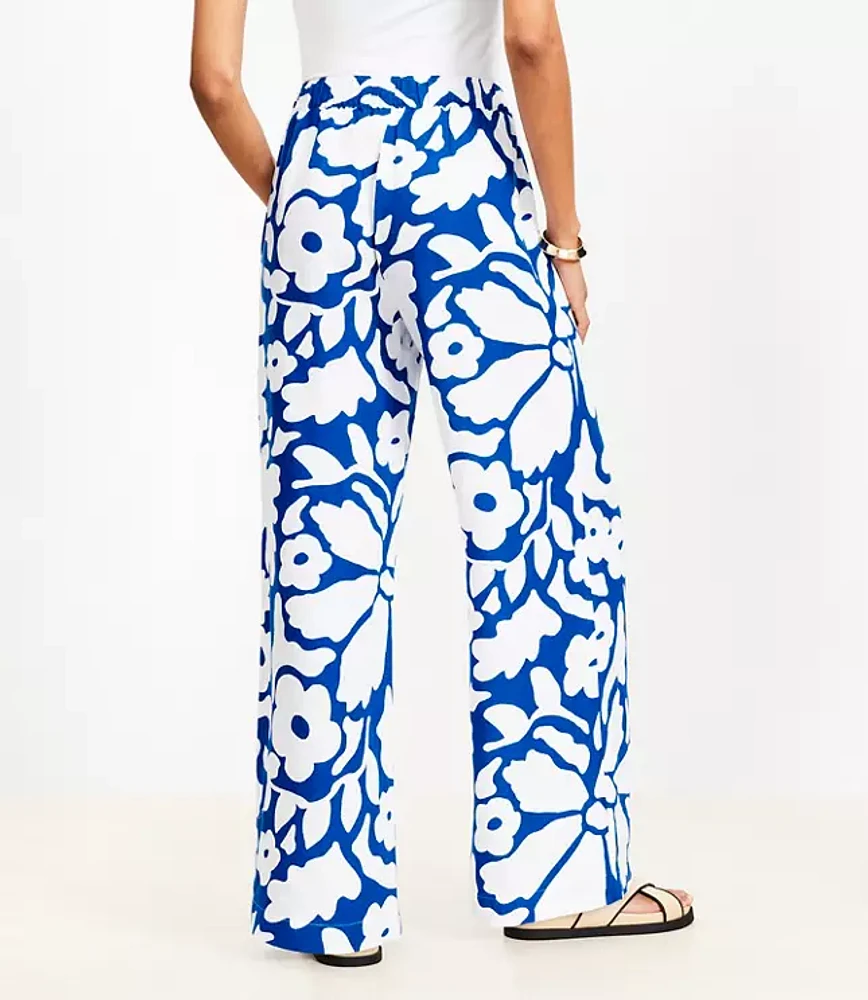 Floral Pull On Wide Leg Pants in Linen Blend