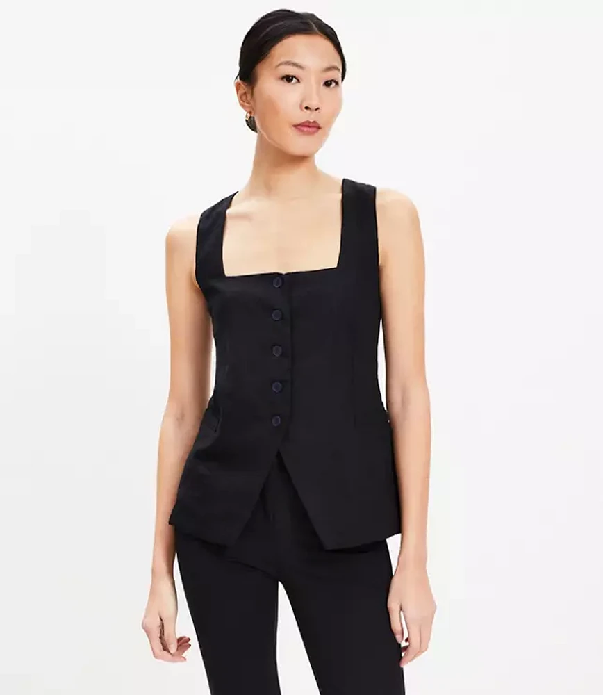 Petite Linen Blend Square Neck Vest Top
