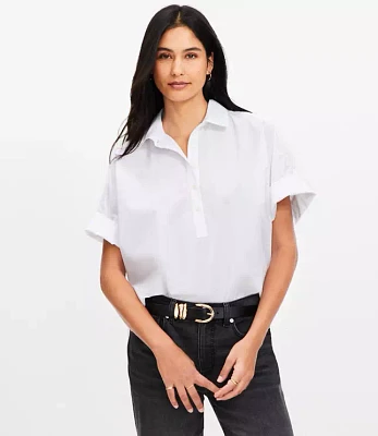 Petite Poplin Henley Dolman Everyday Tunic Shirt