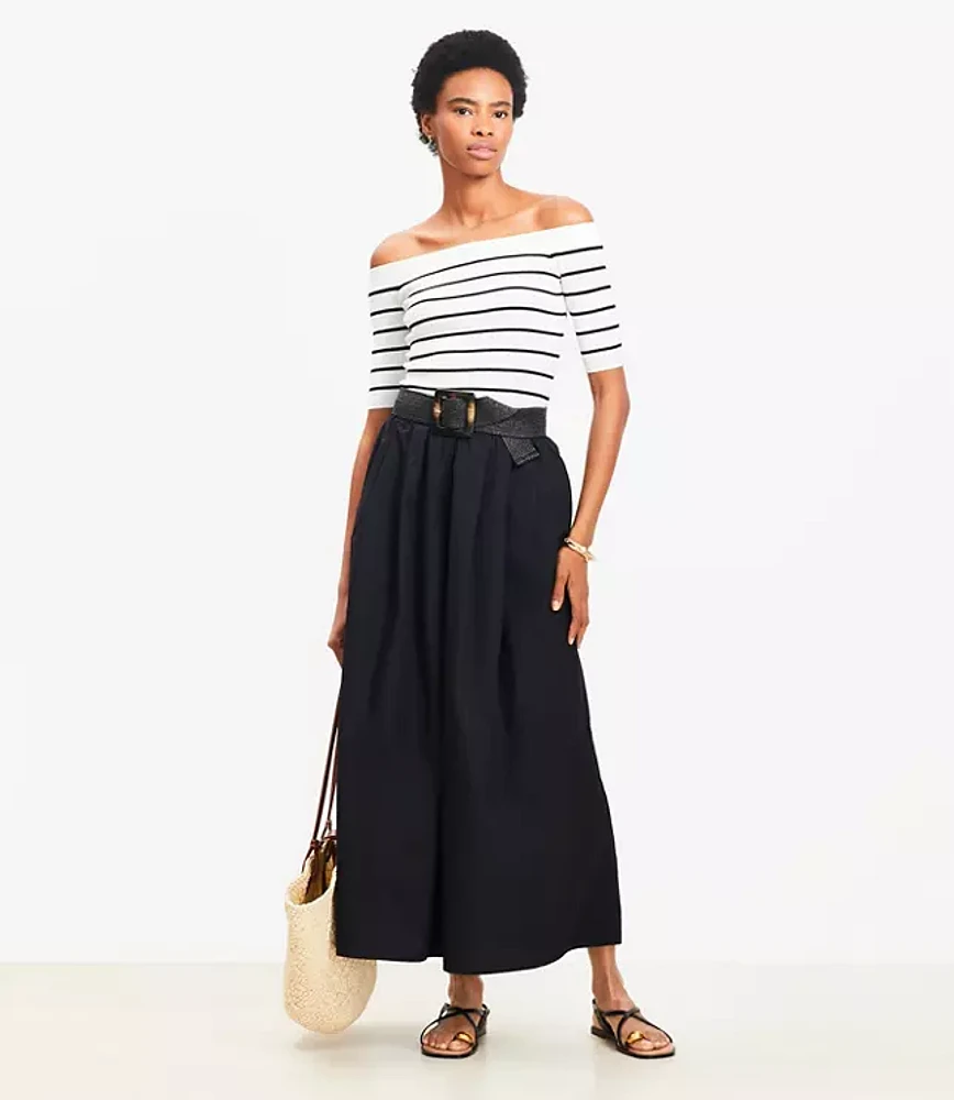 Poplin Pleated Maxi Pocket Skirt