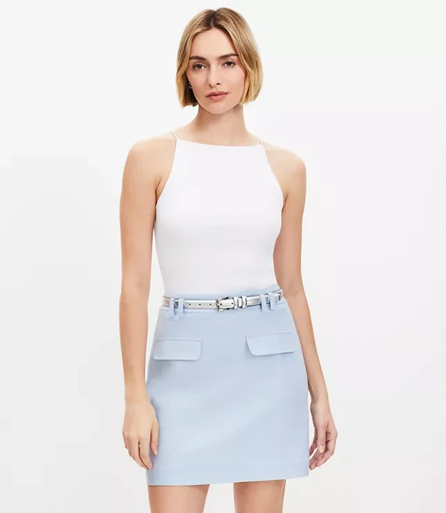 Tall Flap Trim Cotton Linen Mini Skirt