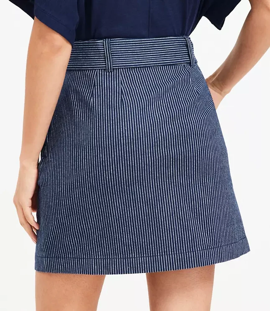 Petite Textured Stripe Belted Mini Pocket Skirt