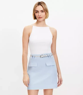 Petite Flap Trim Cotton Linen Mini Skirt