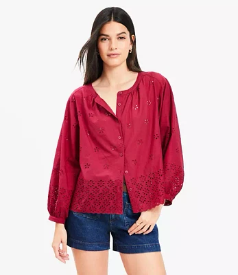 Eyelet Blouson Sleeve Blouse