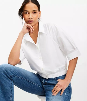 Petite Poplin Elasticized Hem Blouse